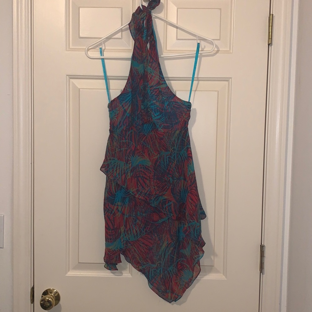 BCBG silk tropical halter top small